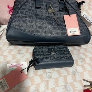 Juicy Couture Blue Monogram Bag and Wallet Set